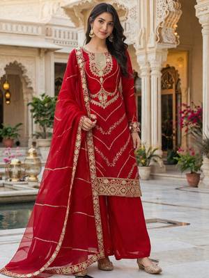 Red silk blend sequins palazzo set 2