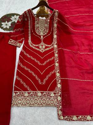 Red silk blend sequins palazzo set 4