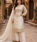 Cream silk blend sequins palazzo set