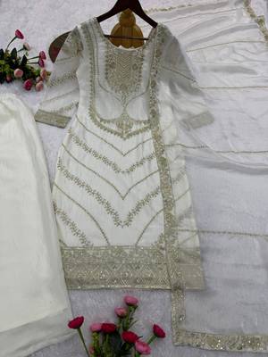 Cream silk blend sequins palazzo set 3