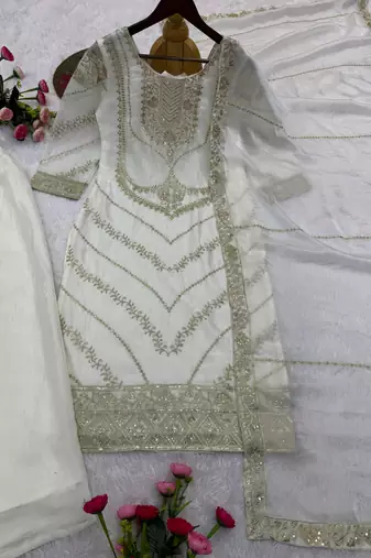 Cream silk blend sequins palazzo set