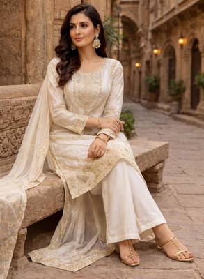 Cream silk blend sequins palazzo set 4