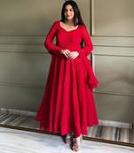 Red faux georgette sequins anarkali gown set
