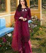 Wine rayon embroidered palazzo set