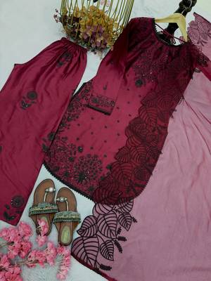 Wine rayon embroidered palazzo set 2