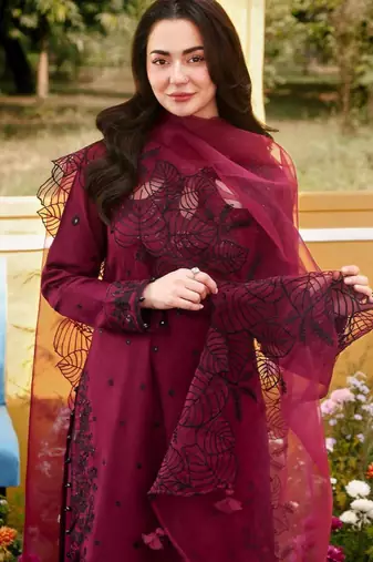 Wine rayon embroidered palazzo set
