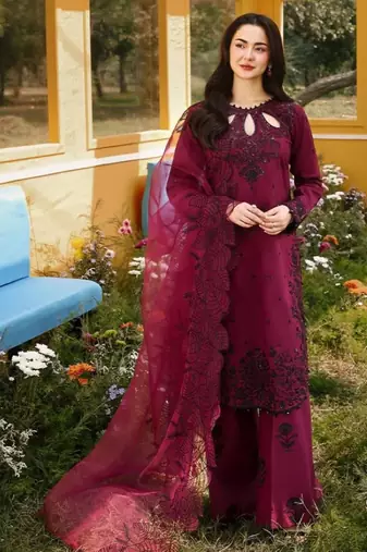 Wine rayon embroidered palazzo set
