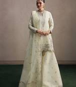 Cream crepe embroidered sharara set