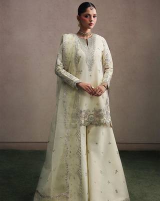 Cream crepe embroidered sharara set 2