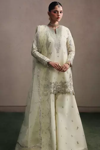 Cream crepe embroidered sharara set