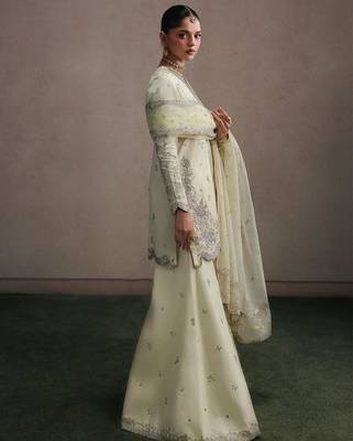 Cream crepe embroidered sharara set 3