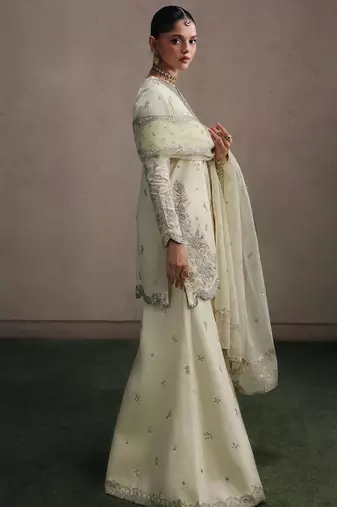 Cream crepe embroidered sharara set