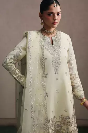 Cream crepe embroidered sharara set