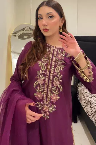 Purple crepe embroidered farshi palazzo