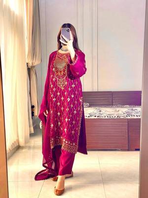 Rani pink faux georgette embroidered trouser set 2