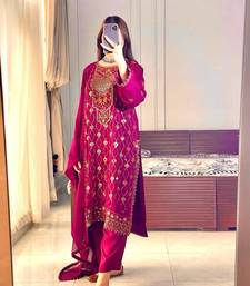 Rani pink faux georgette embroidered trouser set