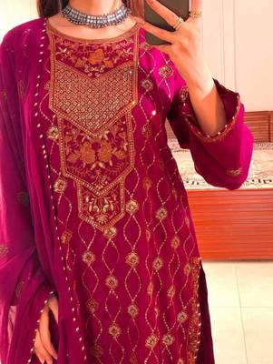 Rani pink faux georgette embroidered trouser set 3