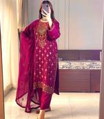 Rani pink faux georgette embroidered trouser set