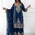 Navy blue silk blend embroidered sharara set