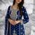Navy blue silk blend embroidered sharara set