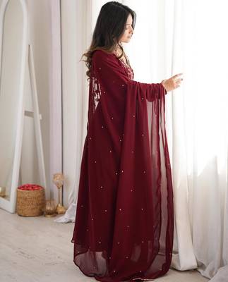 Maroon faux georgette hand embroidery gown set 4