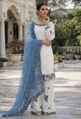 White rayon embroidered farshi palazzo set 2