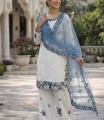 White rayon embroidered farshi palazzo set