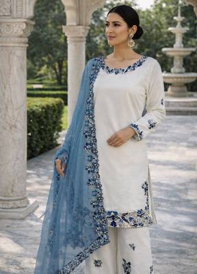 White rayon embroidered farshi palazzo set 3