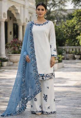 White rayon embroidered farshi palazzo set 4