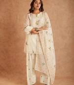 Off white cotton silk embroidered farshi salwar set