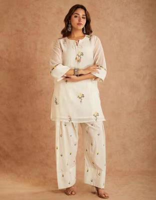 Off white cotton silk embroidered farshi salwar set 2