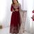 Maroon georgette embroidered gown full set