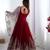 Maroon georgette embroidered gown full set