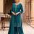 Teal silk blend embroidered farshi salwar set