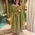 Green silk blend embroidered anarkali suit set