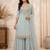 Sky blue faux georgette embroidered palazzo set