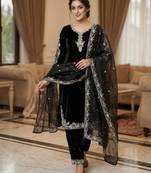 Black silk blend embroidered