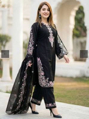 Black silk blend embroidered 2