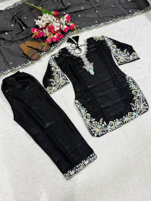 Black silk blend embroidered 4