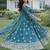 Blue silk blend embroidered anarkali gown three piece set