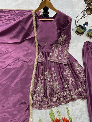 Plum silk blend embroidered farshi plazzo set 2