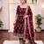 Maroon silk blend embroidered gowm set