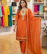 Orange silk blend embroidered trouser set