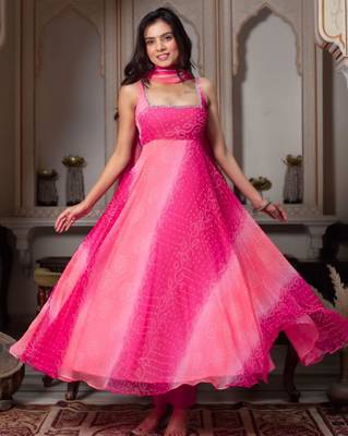 Hot pink faux georgette plain anarkali duppta palazzo 1