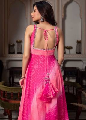 Hot pink faux georgette plain anarkali duppta palazzo 3