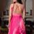 Hot pink faux georgette plain anarkali duppta palazzo