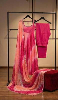 Hot pink faux georgette plain anarkali duppta palazzo 4
