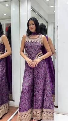 Purple faux georgette embroidered palazzo set 2