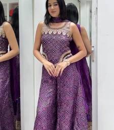 Purple faux georgette embroidered palazzo set