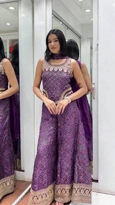 Purple faux georgette embroidered palazzo set 1